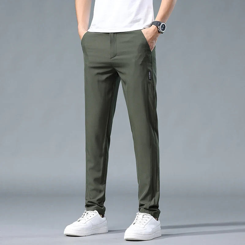 2026 Summer Thin Men's Casual Pants Slim Fashion Business Elastic Waist Work Joggers Sport Trousers Sweatpants Male Green Grey