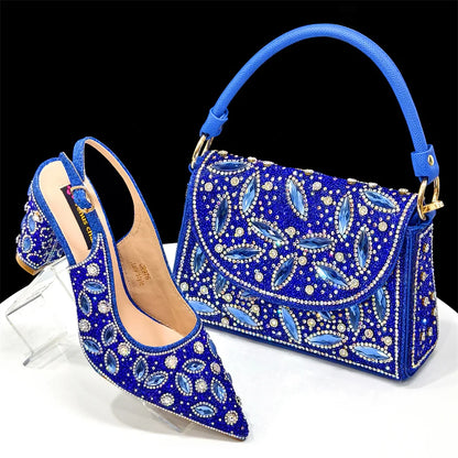 Elegant Italian Style Evening Party Shoe and Bag Set - Comfortable High Heel Women’s Shoes With Chic Hollow Design Handbag