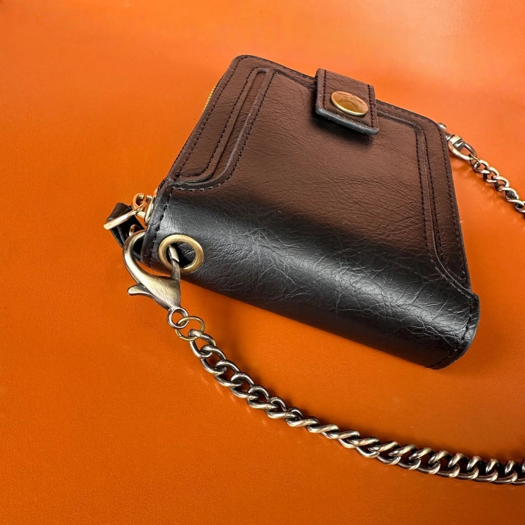 Men's Pu Leather Bi-Fold Wallet with Chain, Multiple Card Slots and Cash Compartment, Secure Snap Closure - Father's Day Gift, Gift for Dad/Husband/Boyfriend, Black Wallet, Travel Accessory, Classic Design, High-Quality Mater