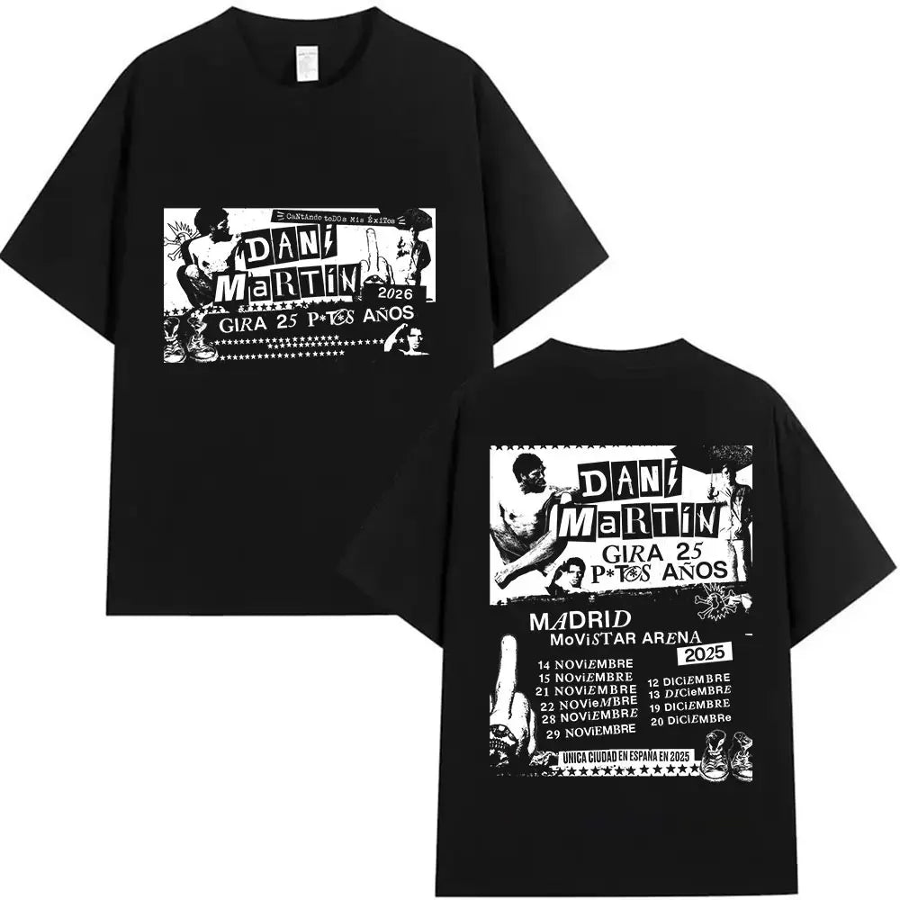 Rapper Dani Martin Tour 2025-2026 Merch T Shirts Men's Pop Music Clothing Short Sleeve T-shirt Man Hip Hop Gothic Vintage Tshirt