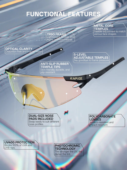 Red Photochromic Cycling Glasses UV400 Men Women Cycling Sunglasses Road Bicycle Goggle MTB Cycling Eyewear