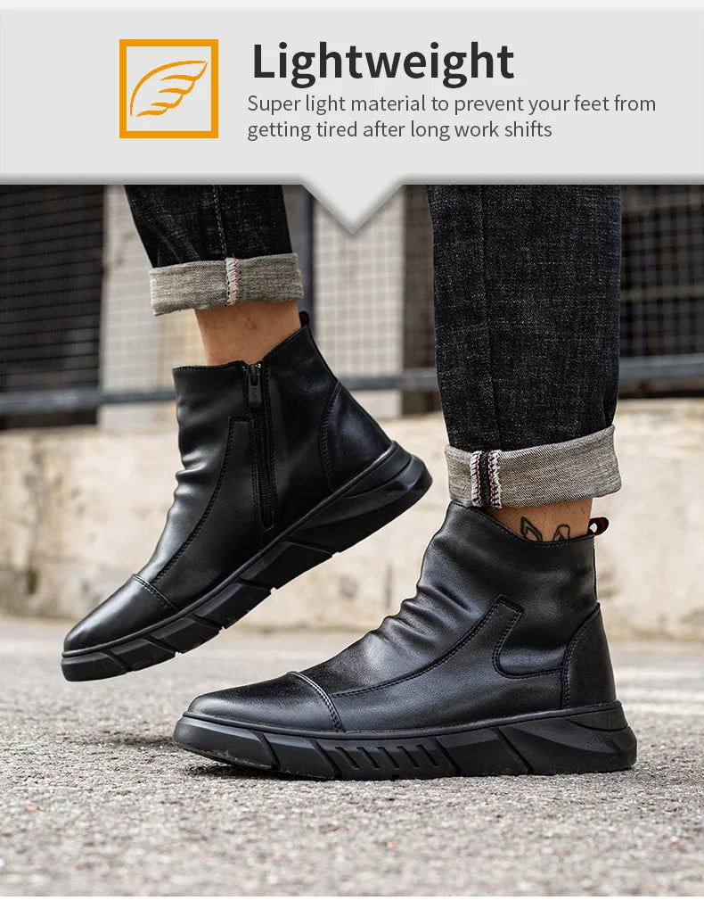 Fashion 2025 Black Leather Safety Work Shoes for Men Indestructible Steel Toe Cap Anti Nail Anti Slip Male Boots Footwear