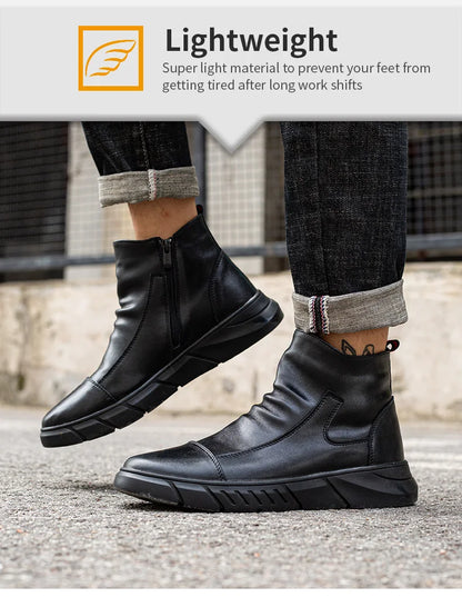 Fashion 2025 Black Leather Safety Work Shoes for Men Indestructible Steel Toe Cap Anti Nail Anti Slip Male Boots Footwear