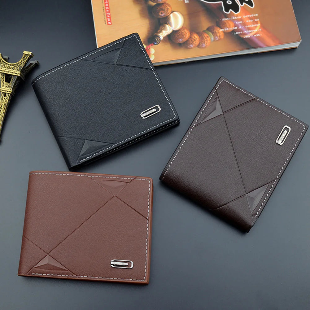 Homme court bifold en faux cuir masculina billetera porte-cartes d'identité porte-monnaie pochette couleur unie hombre business mince