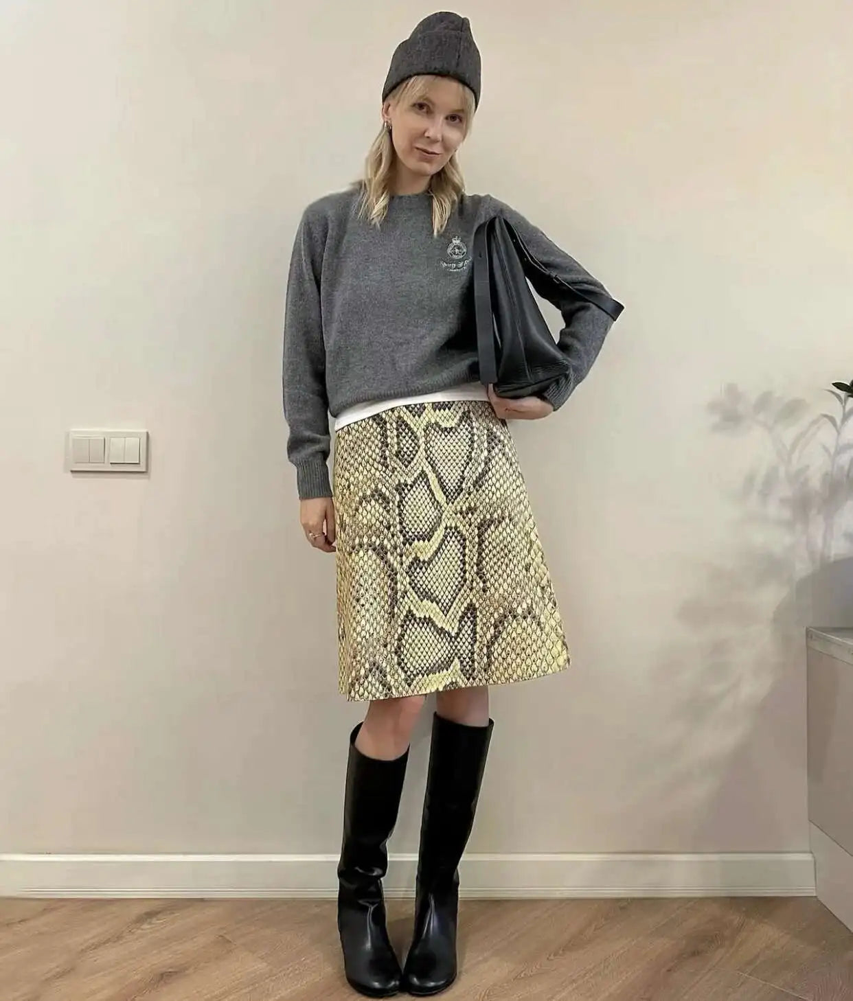 Snakeskin Printed Fashion Skirt Women's High Waist Slim Contrast Patchwork Commute Streetwear Female Vintage Y2k Skirt DDX8
