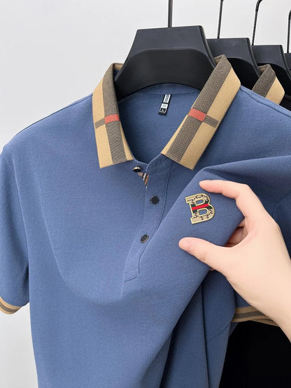 Luxury brand logo short sleeve polo shirt men summer new high-end silk cotton breathable Paul T-shirt fashion casual men's wear