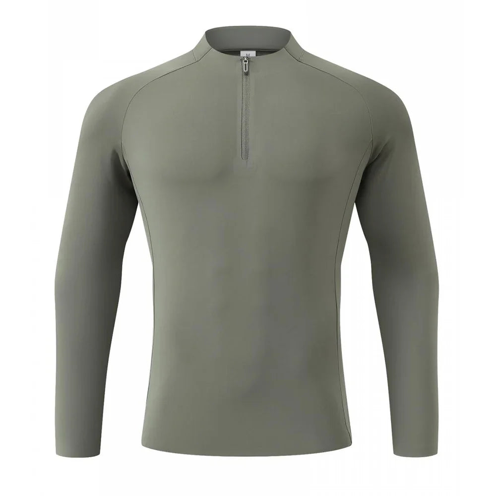 Autumn Winter Outdoor Half-zipper Stand-up Collar Quick-drying Sports Long-sleeved Gym Fitness Running Training Suit T-shirt Men