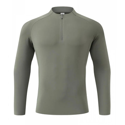 Autumn Winter Outdoor Half-zipper Stand-up Collar Quick-drying Sports Long-sleeved Gym Fitness Running Training Suit T-shirt Men