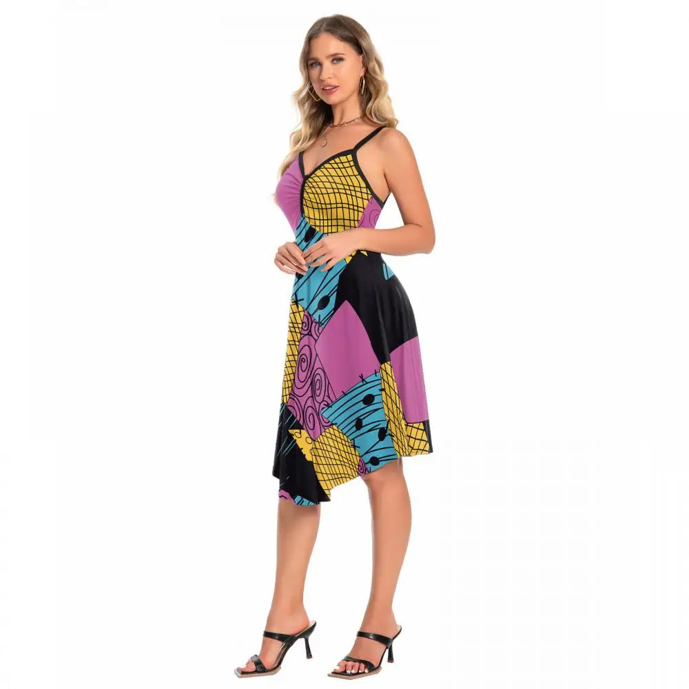 Halloween Nightmare Christmas Sally Dress Spaghetti Strap Women's Sexy Backless Dresses Patchwork Vestidos