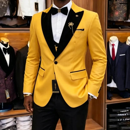 Slim Fit Luxury Three Pieces Men Suit Set Separates Custom Groom Tuxedo With Black Velvet Lapel For Wedding Party ropa hombre