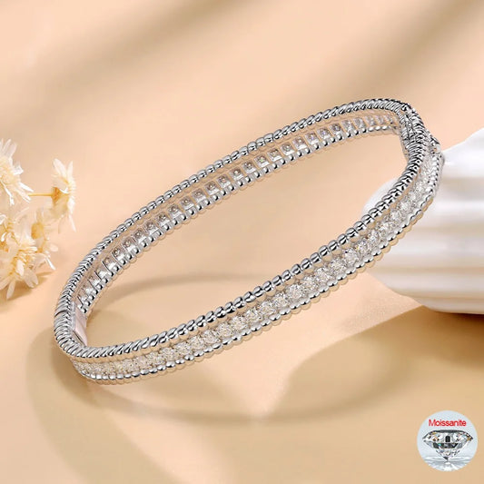 Joncs en moissanite certifiée 2mm pour femmes, bracelets de fête de mariage tendance en argent S925, bijoux fins plaqués or 18 carats, cadeaux