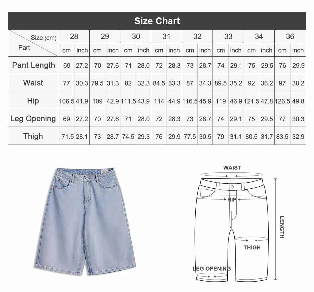Men's American Retro Ice Blue Washed Denim Shorts Straight A Line Seven Inch Pants Vintage Workwear Loose Summer Trousers