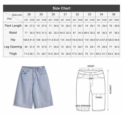 Men's American Retro Ice Blue Washed Denim Shorts Straight A Line Seven Inch Pants Vintage Workwear Loose Summer Trousers