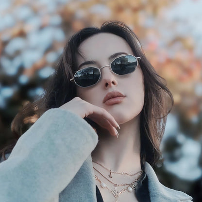 Retro Small Polygon Polarized Sunglasses Women Metal UV400 Sun Glasses Men Anti-Glare UV400 Goggles Driving Eyewear