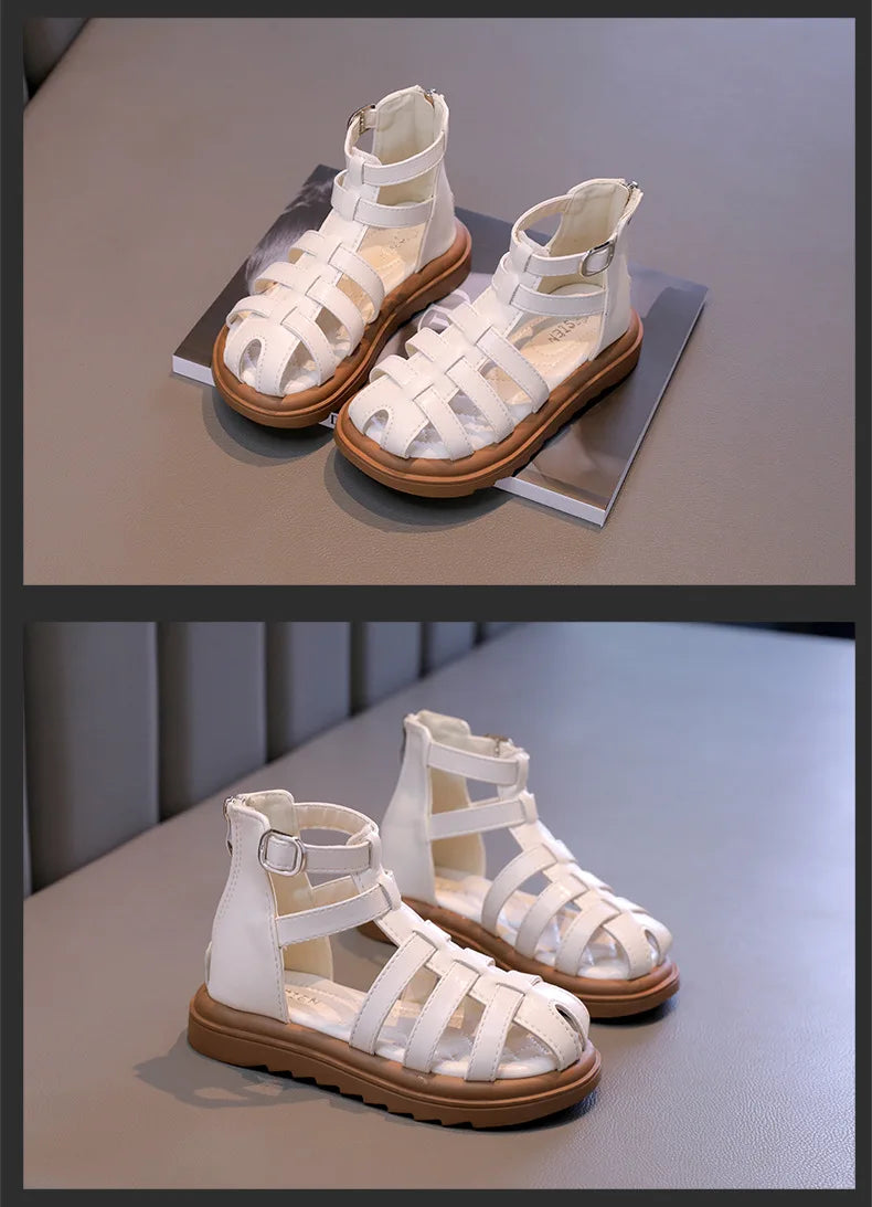 2024 Summer Kids Sandals for Girls New Fashion Children Thick Bottom High-top Roman Sandals Simple Toddlers Causal Beach Shoes