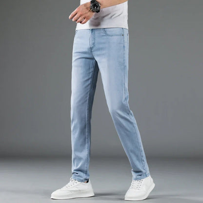 Soft Slim Men's Jeans Summer Thin Straight Business Casual Trousers Fashion Korean Comfortable Cool Brand Man Pants