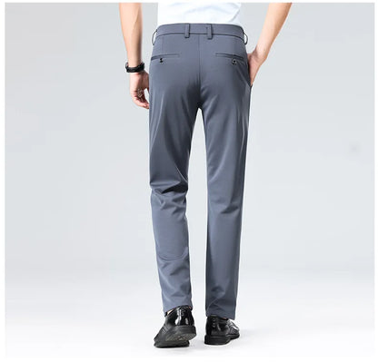 Men's Summer Dresses Long Pants Slim Fit Business Pants Lightweight Ice Silk Office Pants, Wrinkle Resistant and Elastic