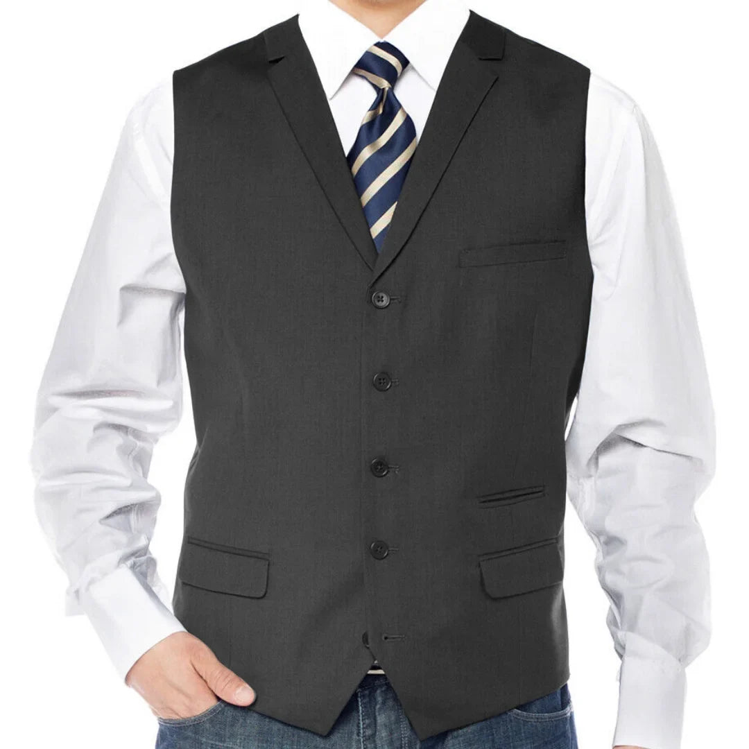 Men Vest Dark Gray Single Button With Lapel Solod Casual Business Waistcoat For Wedding Party Banquet Prom Work Men Suit Vest