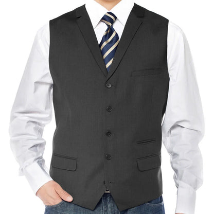 Men Vest Dark Gray Single Button With Lapel Solod Casual Business Waistcoat For Wedding Party Banquet Prom Work Men Suit Vest