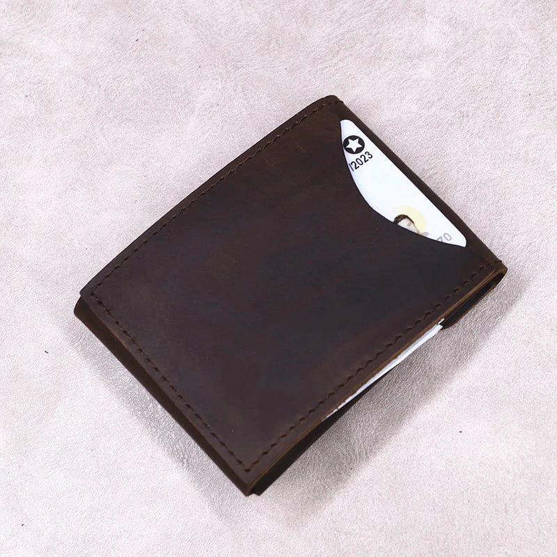 100% Genuine Leather Wallet For Men Male Original Cowhide Slim Minimalist Front Pocket Cash Wallet Card Holder With Flap Closure