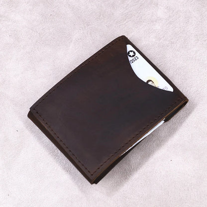 100% Genuine Leather Wallet For Men Male Original Cowhide Slim Minimalist Front Pocket Cash Wallet Card Holder With Flap Closure