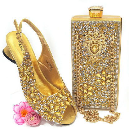 Summer Sandals for Party and Weddings Peep-Toe Bridal Shoes Women 2023 Comfortable Shoes and Bag Set for Lady