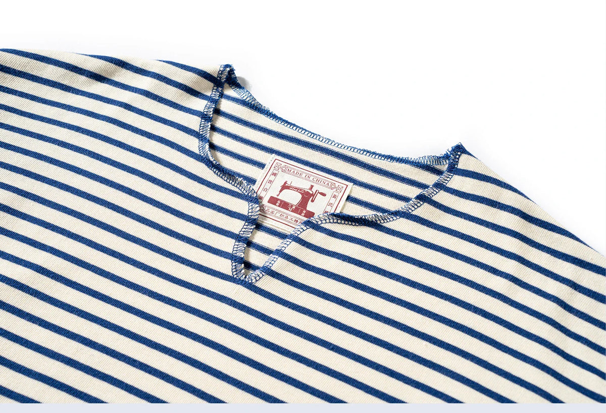 Summer men's pure cotton T-shirt, retro striped V-neck T-shirt from the United States, fashionable and versatile casual style