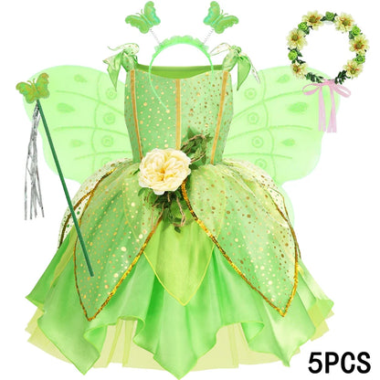 Summer Girls Tinkerbell Fairy Dresses Up for Girls Costume Kids Cosplay Flower Fairy Princess Clothes Christmas Party Outfit