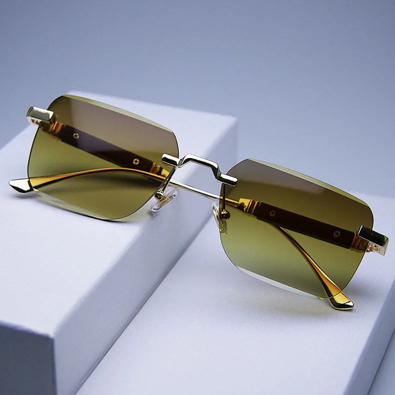 Fashion Rimless Sunglasses For Men Designer Square Sunglasses Women 2024 Trendy Retro Gafas De Sol Hombre Lunette Soleil Femme