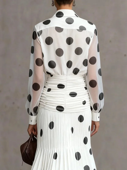 Modigirl Women's Vintage Polka Dot Chiffon Shirt 2026 Semi Sheer Sleeves Slimming Versatile for Daily Office Early Autumn Wear