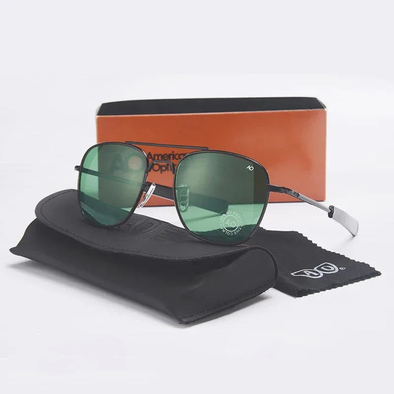 Pilot Sunglasses Men AO Brand Designer American Army Military Optical Glass Lens Sun Glasses Male