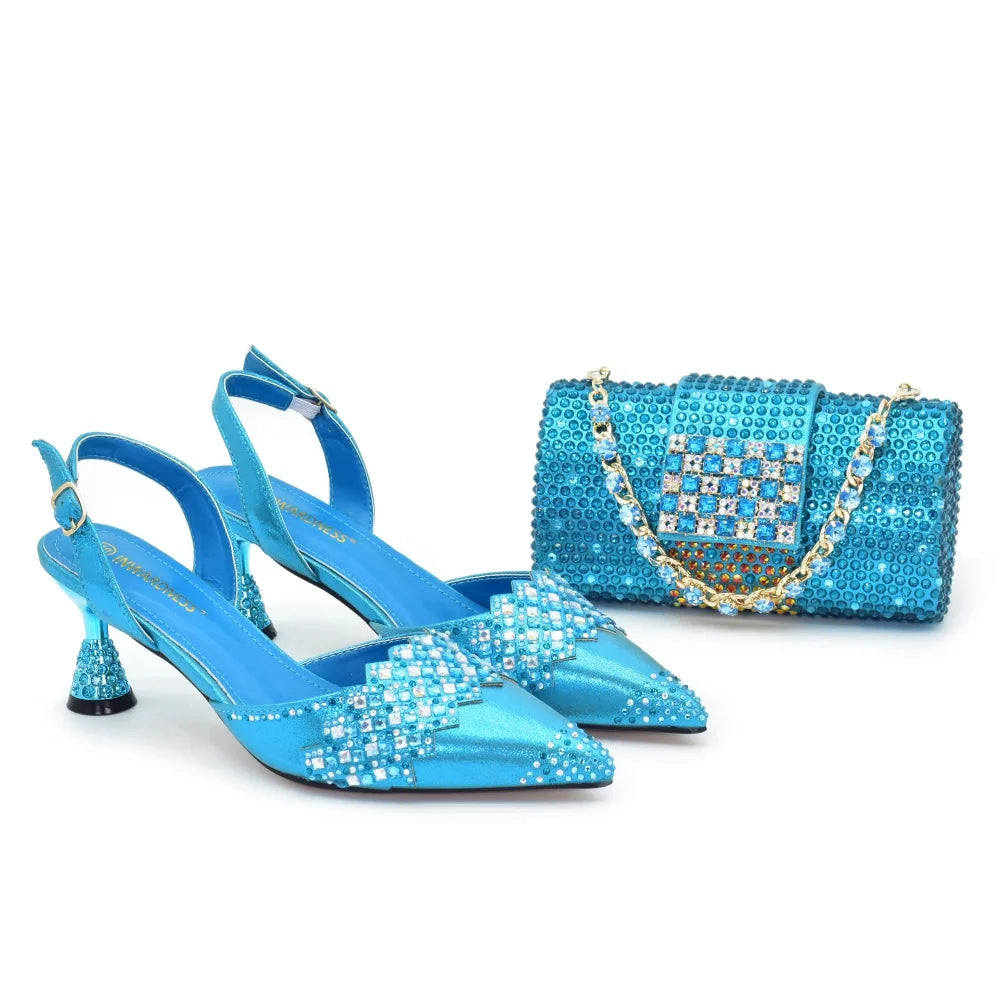 African Shoe and Bags Set for Wedding Luxury Italian Shoes and Bag Set for Women Pointed Toe Shoes Sexy Wedding Party Sandals