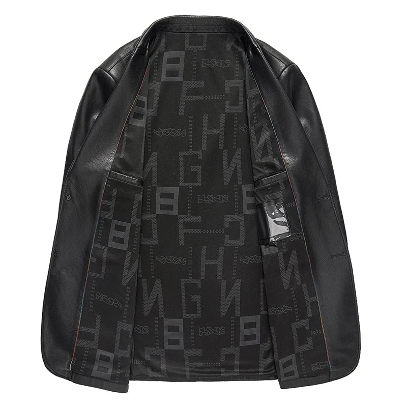 2025 Men's Slim Fit Leather Jacket High-Quality Fashion Trend All-Matching Autumn Winter Blazer for Stylish Men