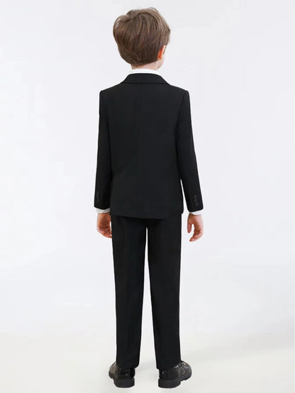 Four Pieces Black Suit Set for Boys, Single-Breasted Suit Jacket Pants Vet Bowtie Communion Back to School Party Suits Tuxedo