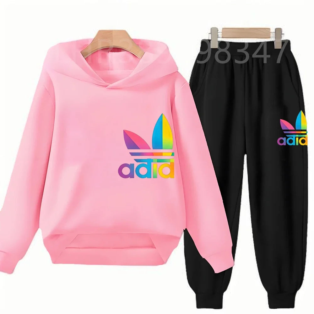 Children Fun Brand Black Clothing Hoodie Coat Sweatshirt Top+Trousers Boys Girls White Toddler 3-12Yrs Casual Kids Pullover Set