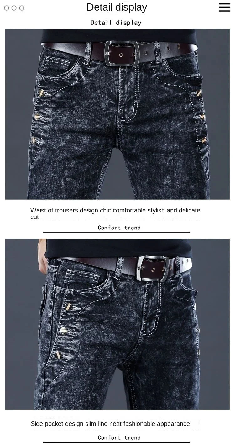 Autumn Winter Brushed Cowboy Luxury Slim Designer Clothes Male Korean Style Denim Skinny Plush Grey Jean Pants Trousers for Men