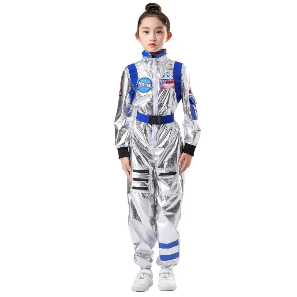 Kids Astronaut Costume Silver Astronaut Cosplay Fantasia Disguise Children Jumpsuit Spaceman Outfits Hallowee Carnival Suit