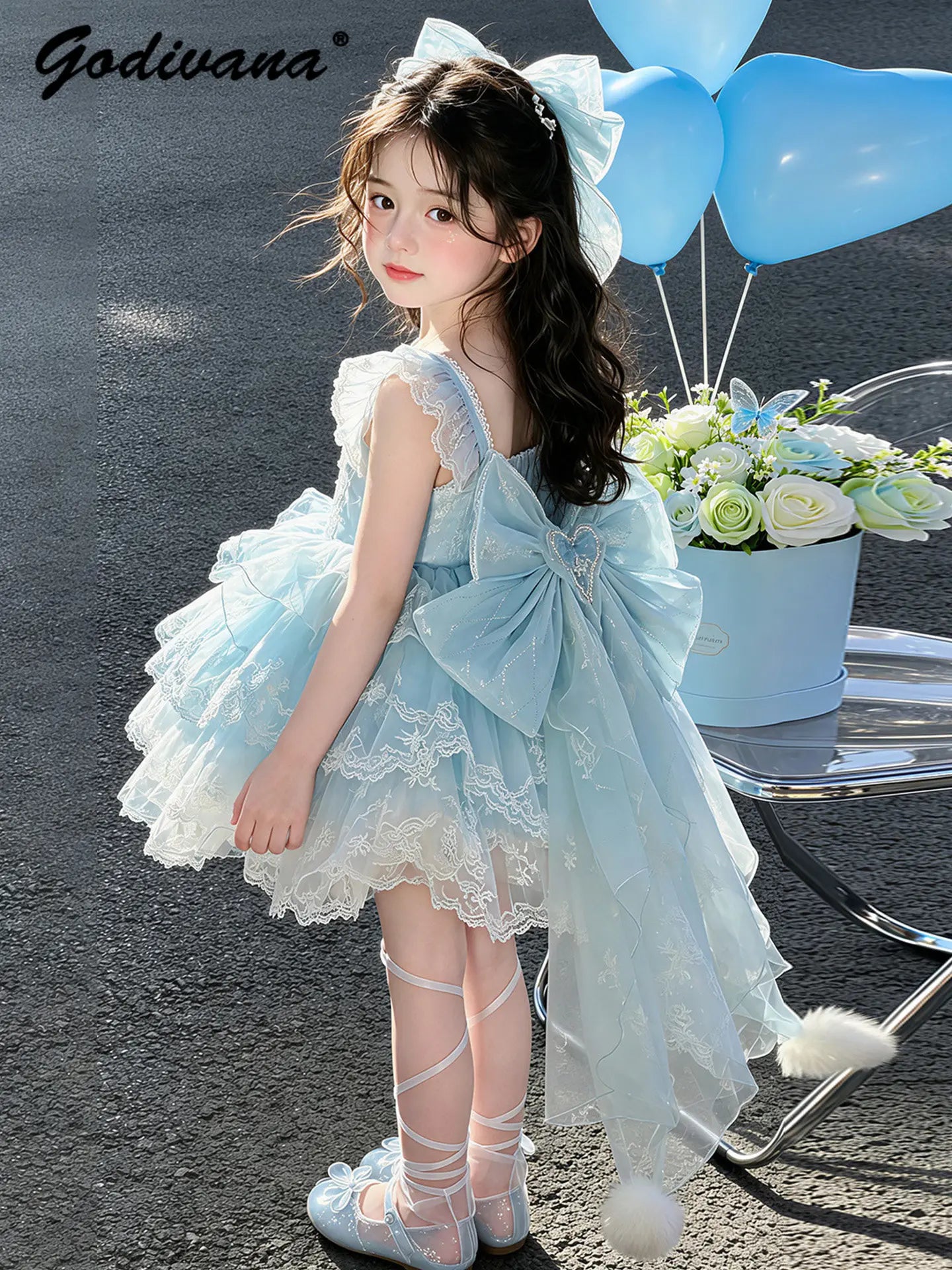 Baby Girls Sweet Sleeveless Lolita Princess Dress New 2026 Summer Childrens Elegant Lace Trim Tulle Bow Train Performance Gown
