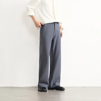 Black Business Suit Pants Men's Small Flared Elastic Comfortable Drape Loose Solid Color Office Casual Trousers Male Clothes
