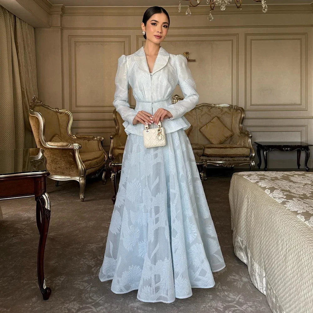 Customized V-neck 2-piece Evening Dress With Jacket Draped ILLUSION A-line Floral Party Dress Floor Length Prom Gown For Women