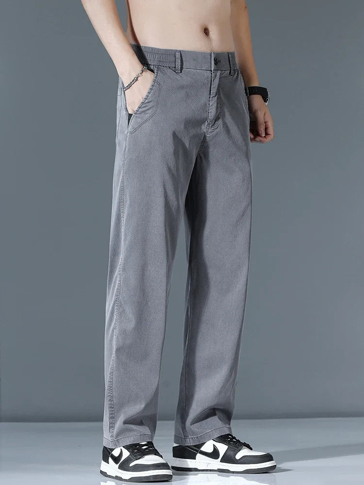 Ultra-thin Lyocell Fashion Loose Casual Pants Men Spring Summer Korean Straight Stretch Brand Trousers Male Clothing Wide Pants