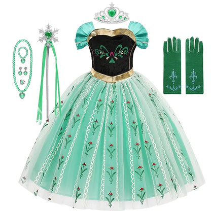 2-10Y New Anna Costumes for Girls 2026 Anna Princess Costume Mesh Dress Children Cosplay Birthday Carnival Party Costume Dress