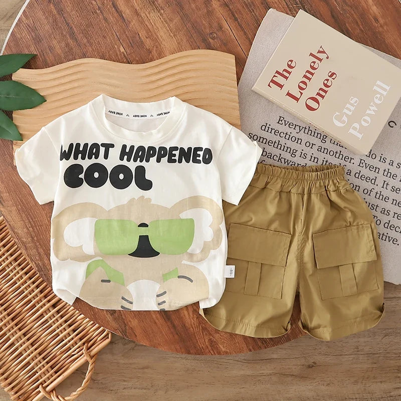 0-5 Years Old Baby Boys Summer Outfit Cartoon Print Short Sleeve T-shirt + Shorts 2Pcs Casual Toddler Clothing Set