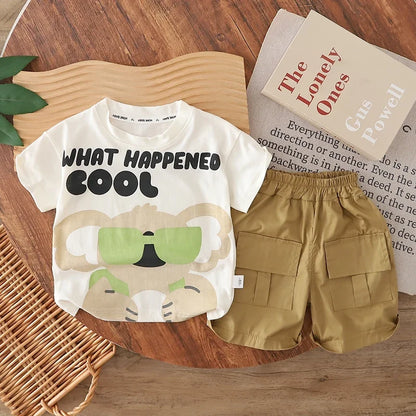 0-5 Years Old Baby Boys Summer Outfit Cartoon Print Short Sleeve T-shirt + Shorts 2Pcs Casual Toddler Clothing Set
