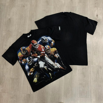 Car Letter Rhinestone Washed Cotton Short Sleeve Tshirts for Men and Women Harajuku Hip Hop Loose Shinning Diamond Tees Oversize
