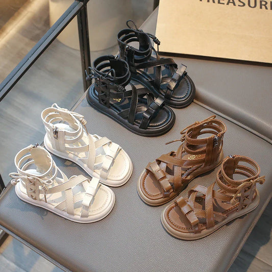 Girls Gladiator Sandals 2025 New Summer Children Fashion Princess High-top Shoes Versatile Kids Causal Beach Holiday Sandals