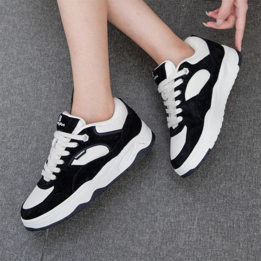 Women Walking Shoes Comfort Leather Casual Sneakers Female Fashion Skateboarding Shoes Non-Slip Height Increase