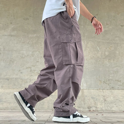 Mens Womens Spring Summer Lightweight Quick Dry Baggy Loose Paratrooper Cargo Pants Outdoor Techwear Multi Pocket Streetwear