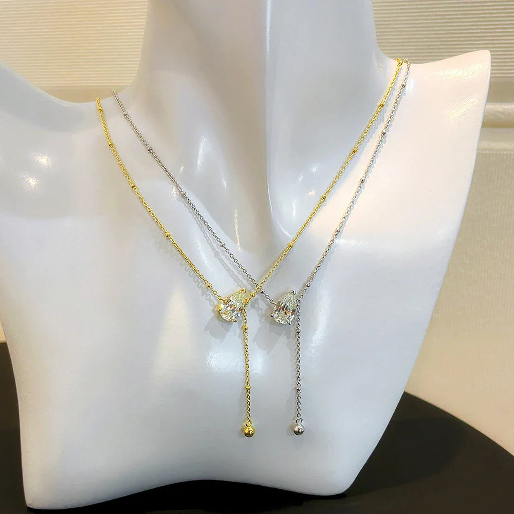 Certified 1/2/3Carat Waterdrop Moissanite Pendant Necklace For Woman S925 Silver Y-Style Pear Cut Solitaire Diamond Neckchain