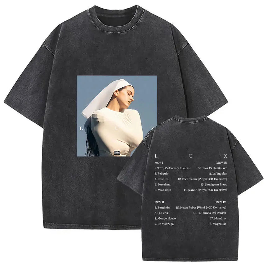 Rosalia Lux Tour Album 2025 Vintage Washed T Shirts Men Women Casual Oversized Cotton T-shirt Fashion Pop Print Clothing Tshirt